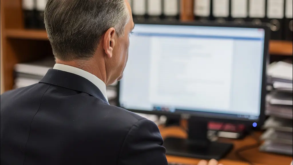 Avocat spécialisé en succession analysant un dossier sur son ordinateur
