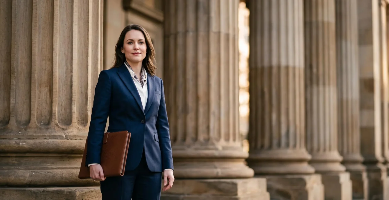 Avocat confiant tenant un dossier d'expertise juridique, symbolisant la reconnaissance d'une spécialisation professionnelle