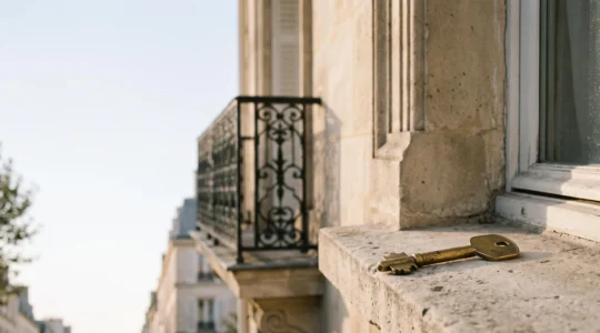 Clé en laiton posée sur le rebord d'une fenêtre d'appartement parisien, symbole d'une sous-location réalisée en toute légalité