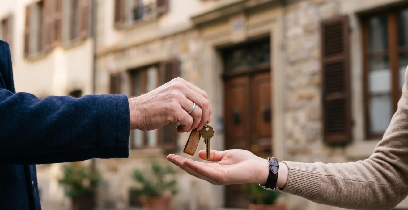 Propriétaire bailleur remettant les clés d'un logement dans le cadre d'une location sécurisée