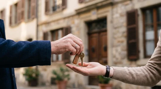 Propriétaire bailleur remettant les clés d'un logement dans le cadre d'une location sécurisée