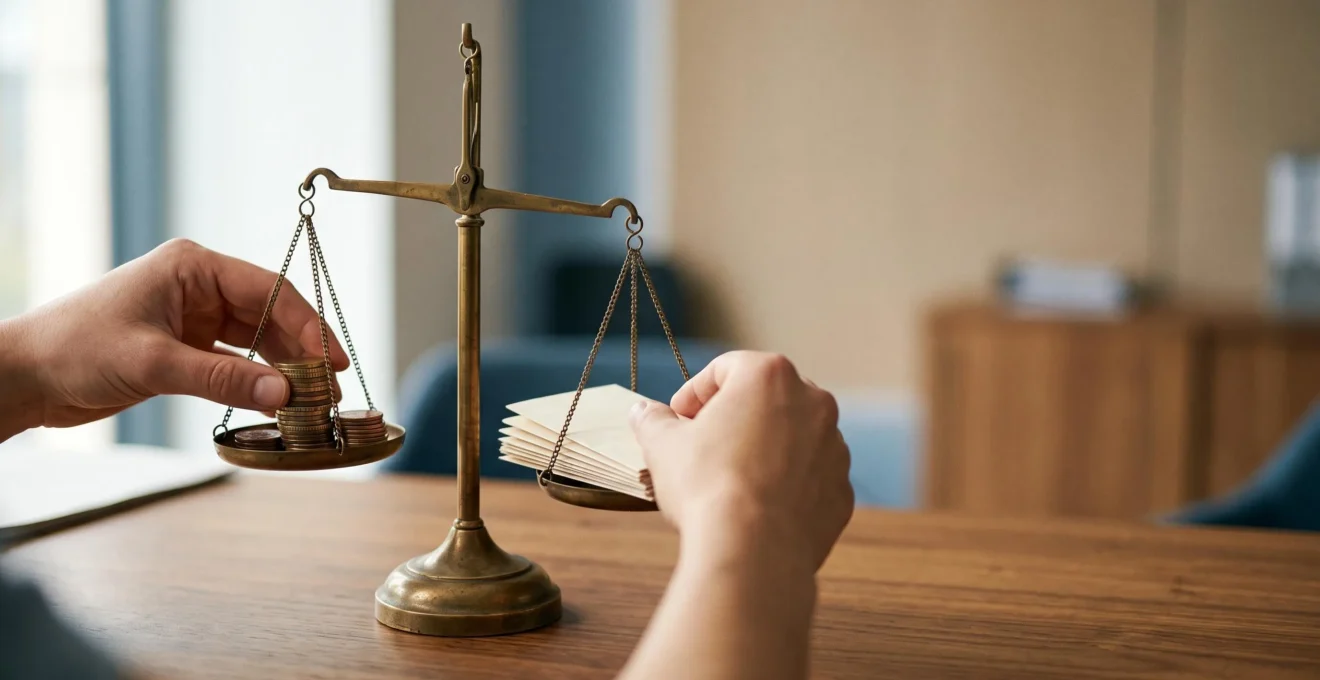 Illustration symbolique d'un entrepreneur equilibrant ses charges sociales et sa tresorerie en toute conformite