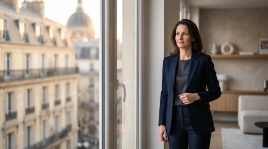 Professionnel du droit français serein consultant son environnement de travail sans être submergé par l'information juridique